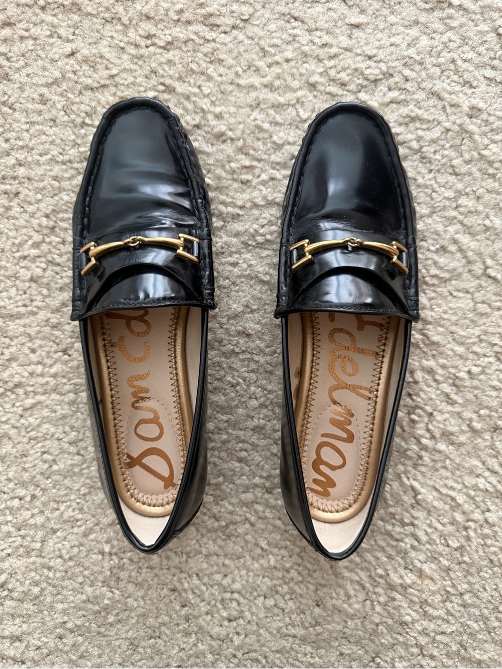 Sam Edelman Black Box Leather Loafers with Gold Bit